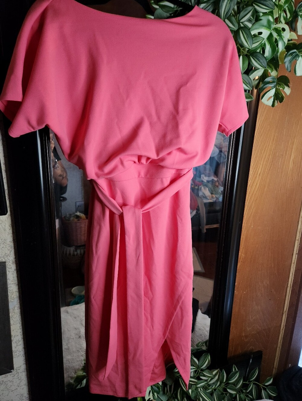 Kensie Coral-Pink Belted Midi Dress